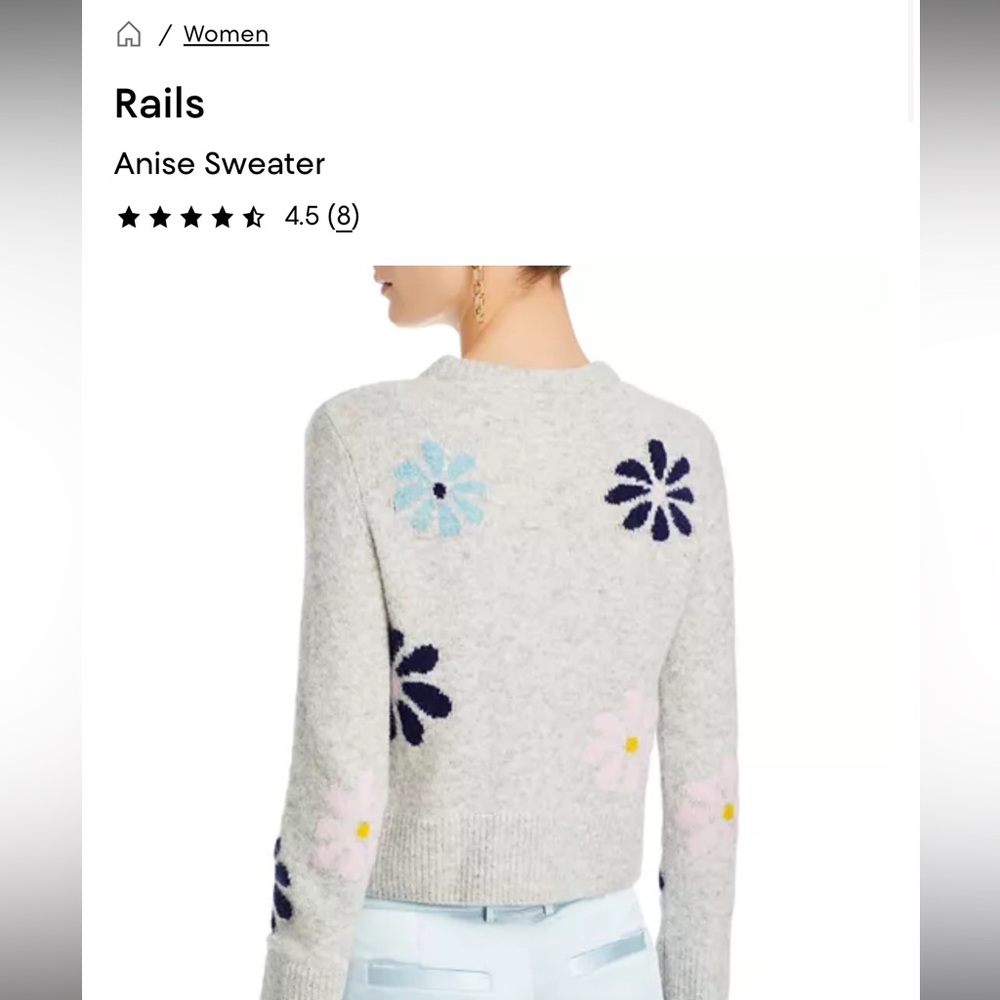 Rails Anise Floral Crewneck Sweater in Light Gray with Blue & Pink Blooms